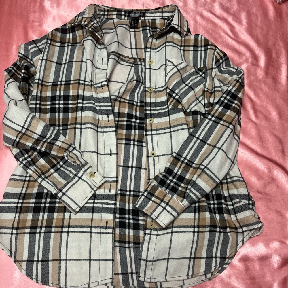 Plaid  Shirt - Black, White, and Tan